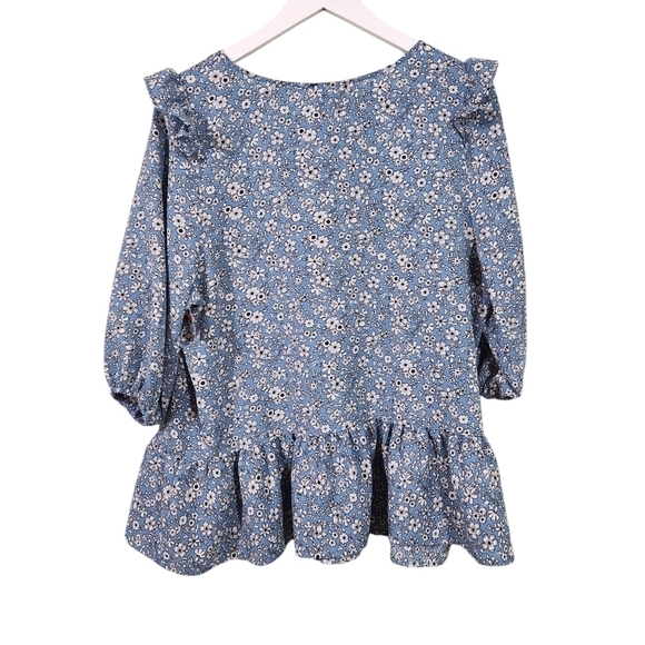 W5 Anthropologie Top sz XL Blue Ruffled Balloon Sleeve Cottagecore - Picture 2 of 4